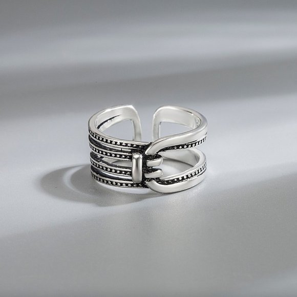 Jewelry - Minimalist 925 Sterling Silver Chunky Belt Buckle Ring Cross Twist Vintage Ring
